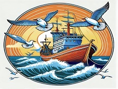Komandas logo Seagulls follow Trawler